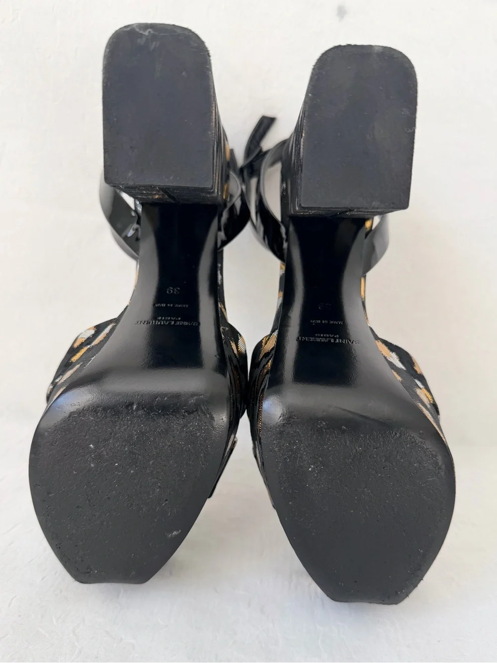 Auth Saint Laurent Farrah Jacquard Leopard Platform Sandals